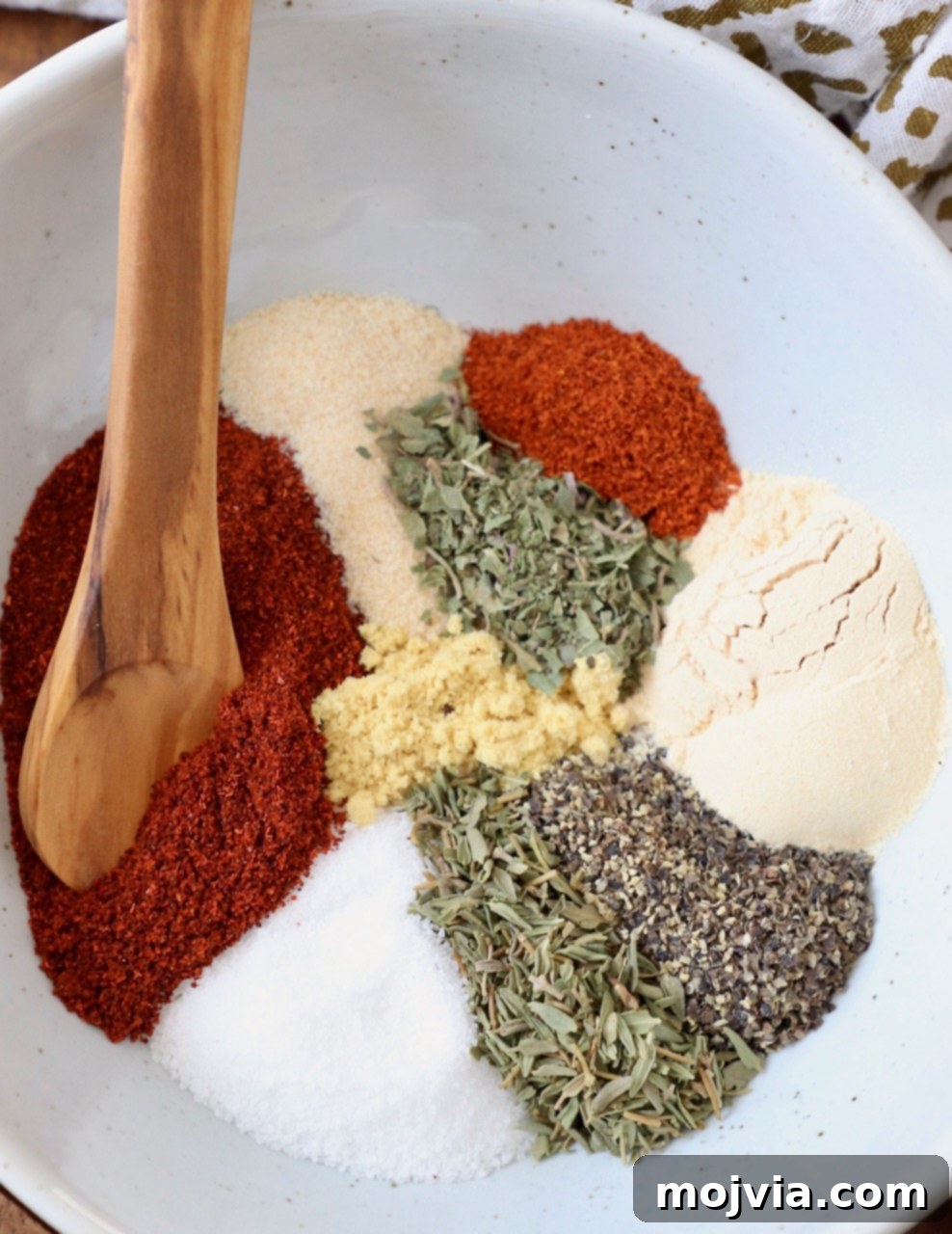 Ultimate Pork Chop Rub 4 Various dried herbs and spices meticulously arranged in a bowl, ready to be mixed into the ultimate pork chop seasoning blend.