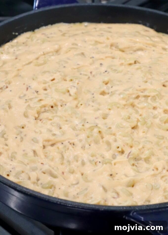 Velvet Smoke Mac 12 macaroni and cheese in skillet on stove