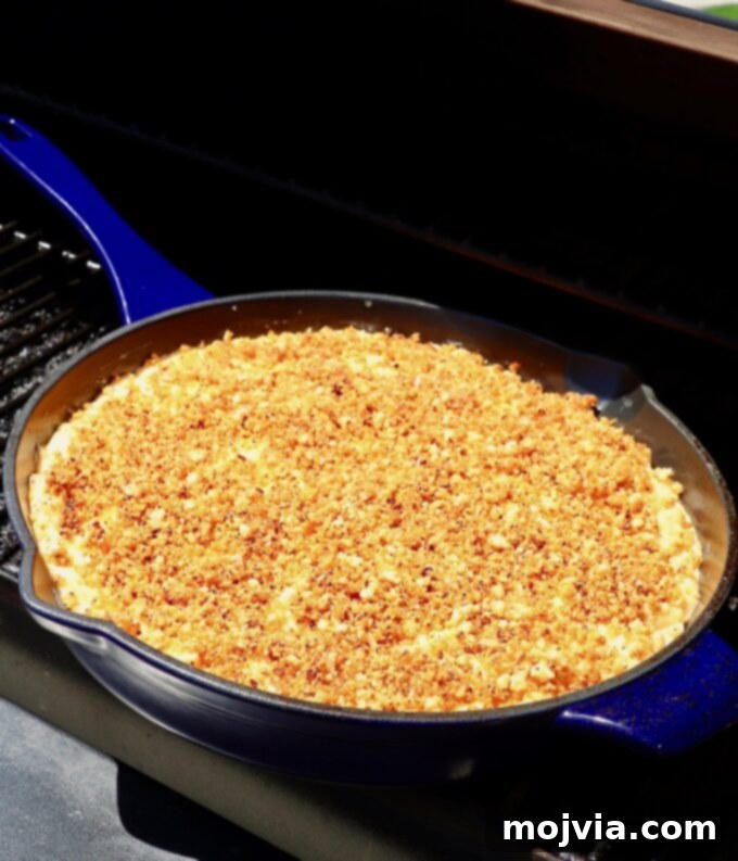 Velvet Smoke Mac 16 skillet of mac and cheese in smoker