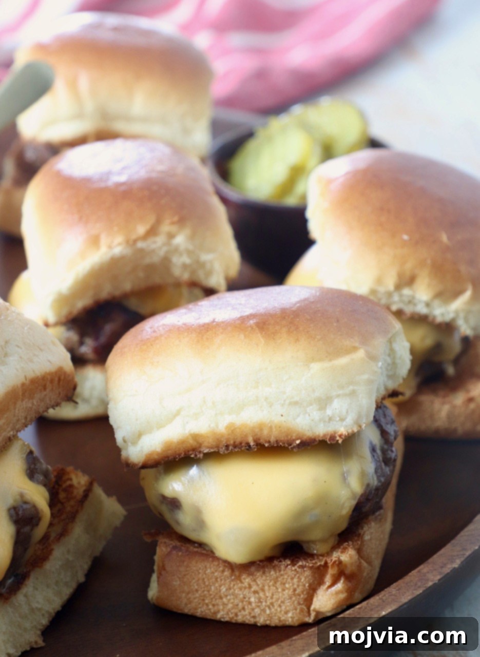 cheeseburger sliders on serving tray