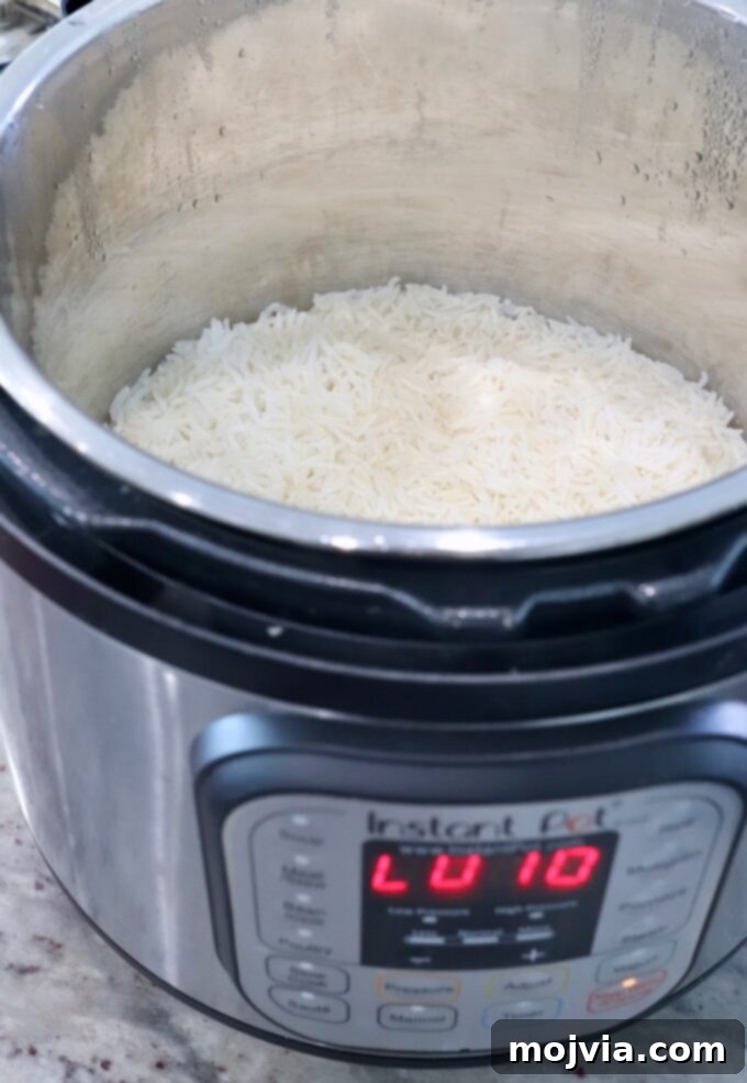 Fluffy Instant Pot Basmati Rice 6 cooked rice in Instant Pot