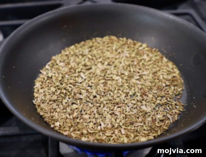fennel seeds in skillet