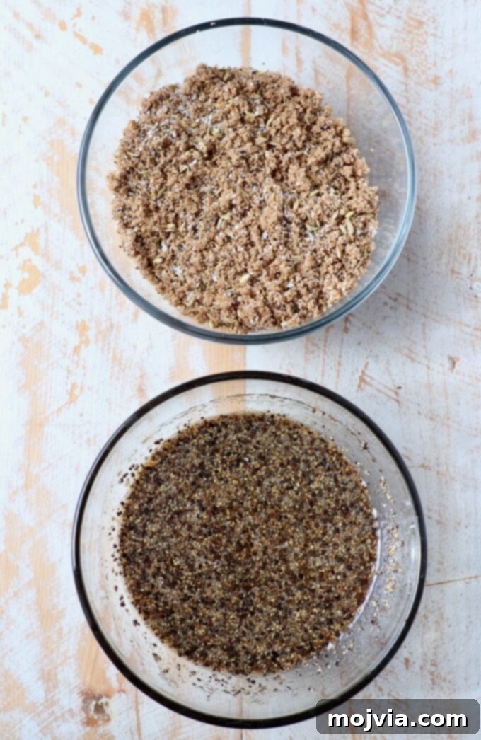 two different spice rubs for homemade bacon in glass bowls