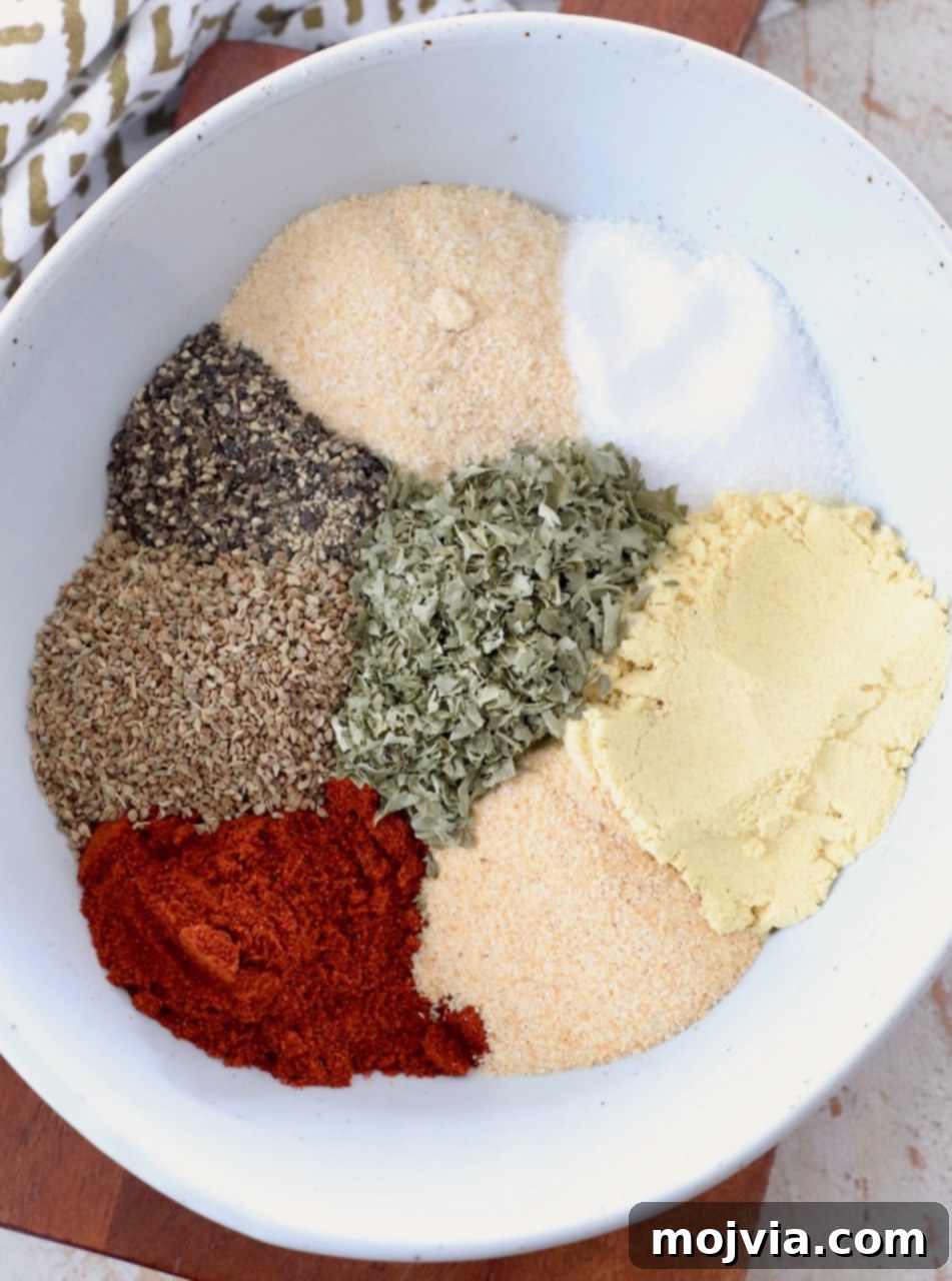 Ultimate Meatloaf Blend 5 Individual spices separated in small bowls, ready to be mixed