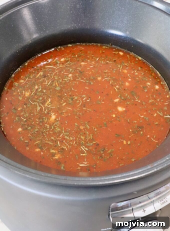 Hearty Lasagna Soup 7 Italian seasoned tomato sauce in slow cooker