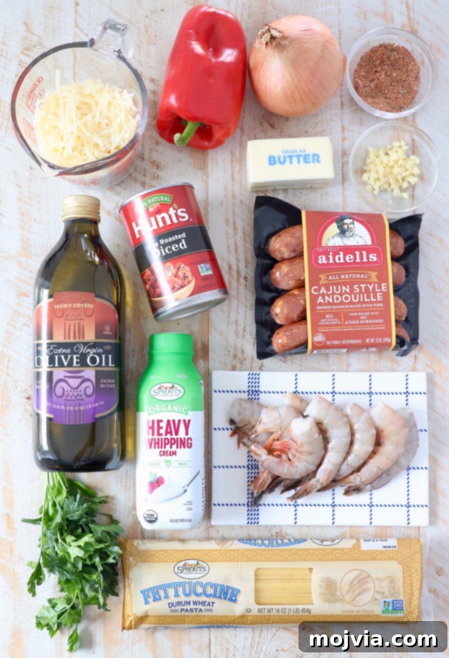 Spicy Cajun Shrimp and Sausage Pasta 3 ingredients for cajun shrimp pasta