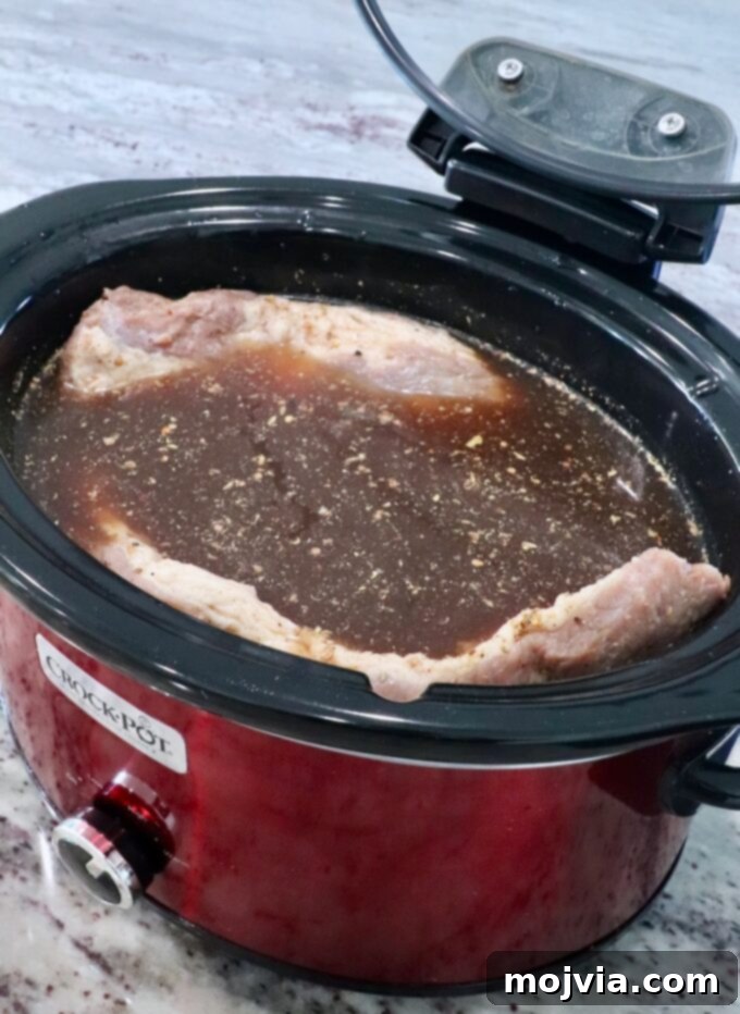 corned beef brisket in crock pot with beef broth