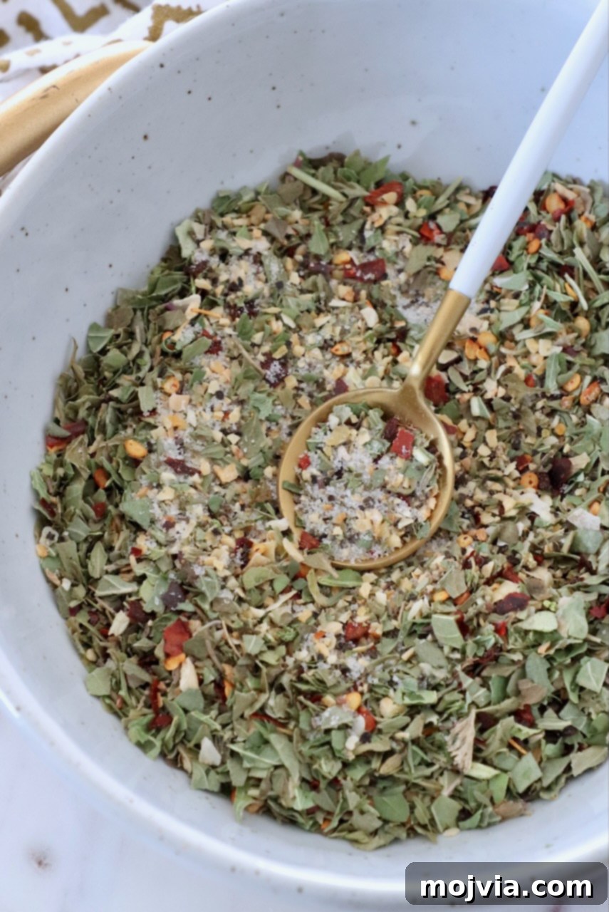 Zesty Italian Vinaigrette Blend 6 Italian dressing seasoning mix in bowl with spoon