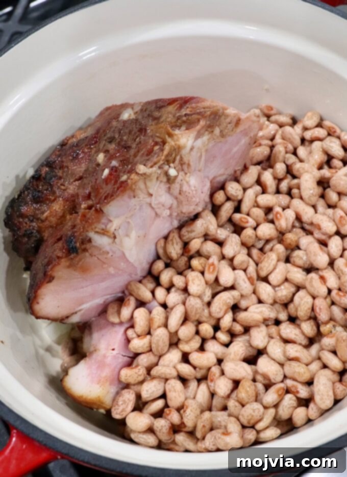 The Humble Pinto: A Culinary Staple 5 ham leg and dried pinto beans in large pot