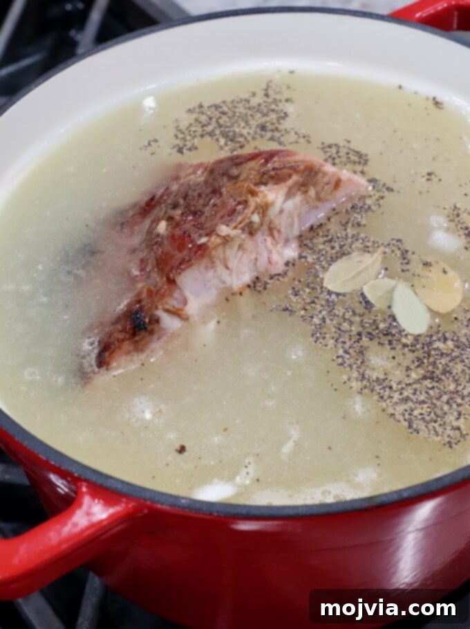 The Humble Pinto: A Culinary Staple 6 ham bone in pot with broth and spices