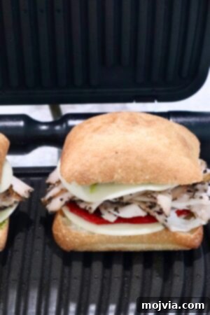 Herbed Turkey Pesto Stack 14 turkey sandwich inside an indoor grill