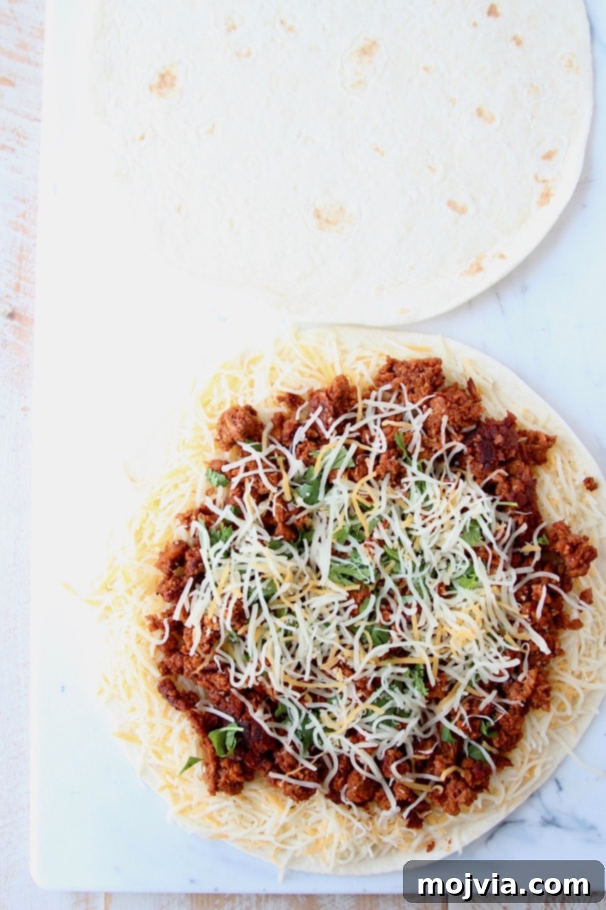 Zesty Soy Chorizo Fold 3 The making of a soy chorizo quesadilla