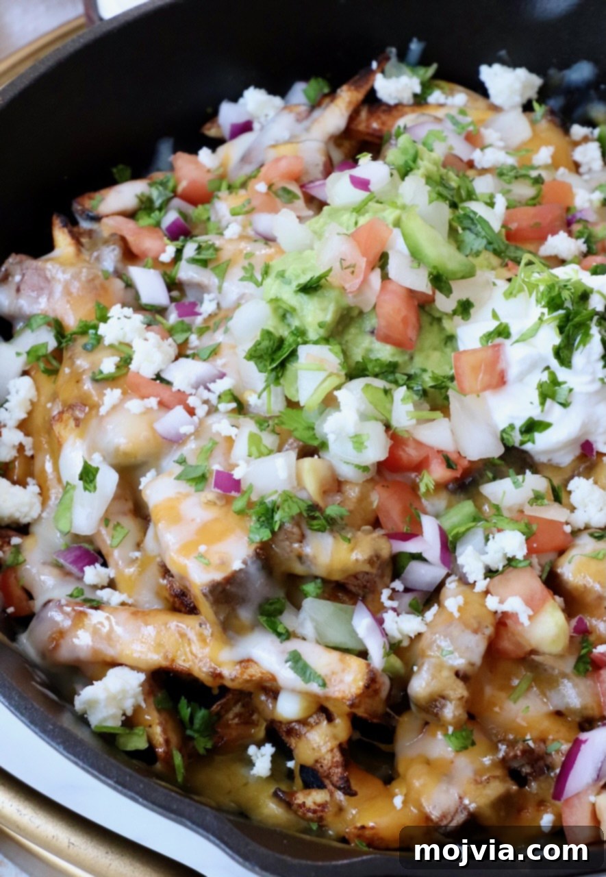 Ultimate Grilled Steak Fries 2 carne asada fries in cast iron skillet