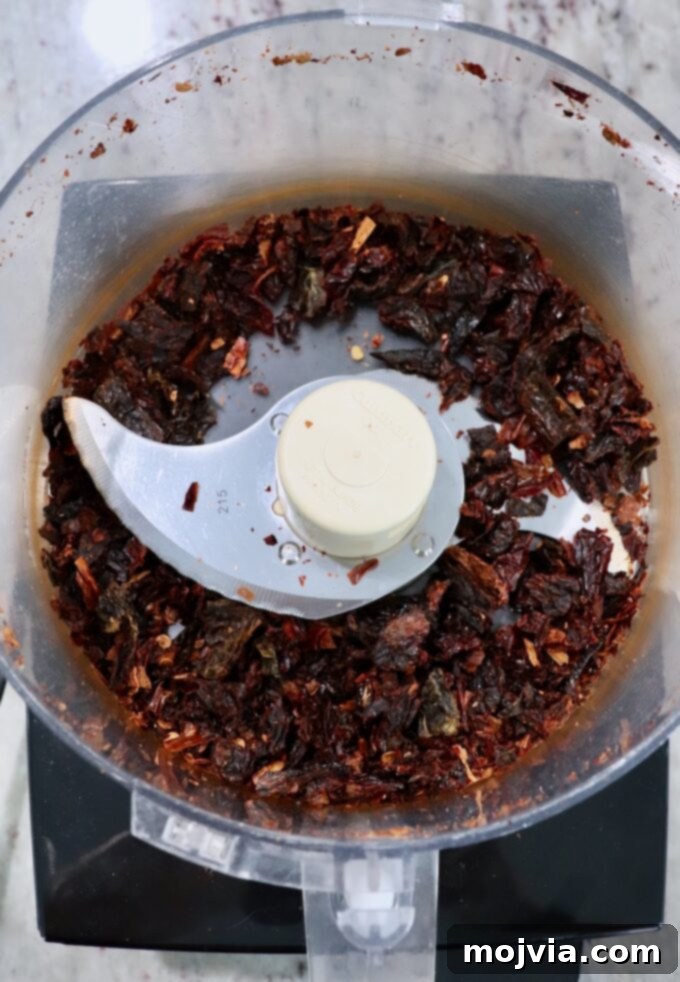 Salsa Macha 5 finely chopped dried chiles in a food processor