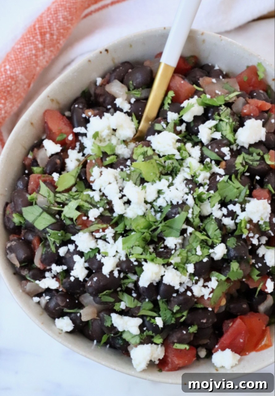 Traditional Mexican Black Beans 6 cooked black beans in bowl with spoon