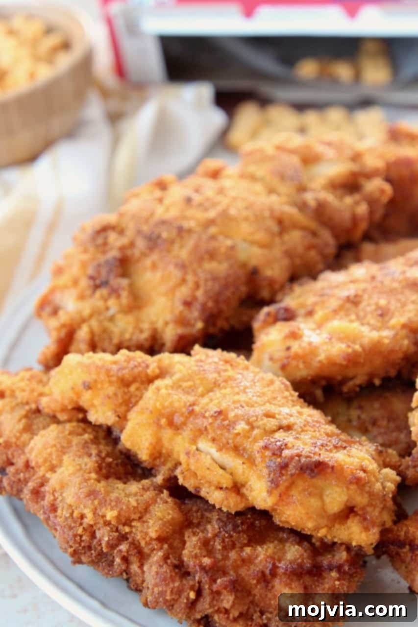 Dads Signature Captain Crunch Chicken Tenders 5 A perfectly stacked plate of Captain Crunch fried chicken tenders, inviting diners to indulge.