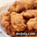 fried chicken tenders piled up on plate