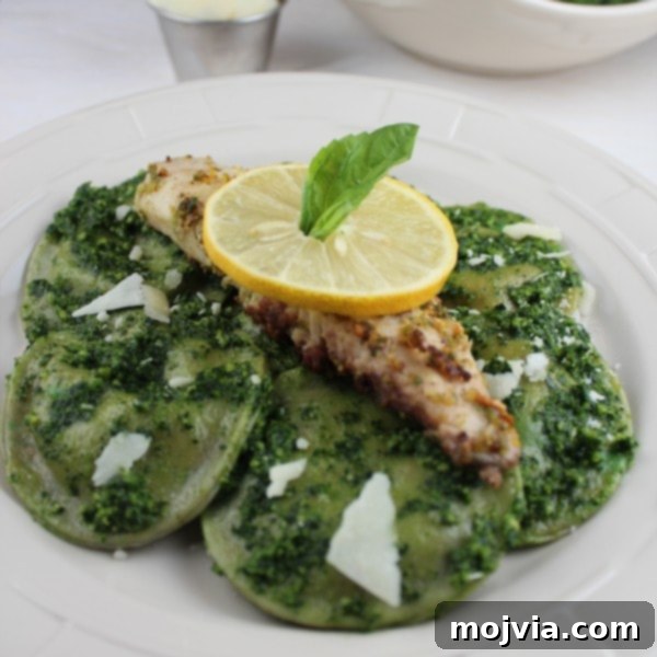Pistachio Basil Tilapia with Kale Pesto Ravioli Pistachio Basil Tilapia with Kale Pesto Ravioli