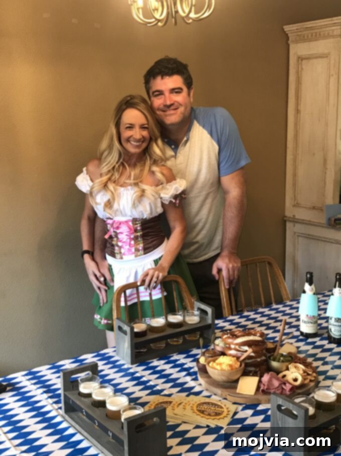 Oktoberfest party set up with man and woman in German attire