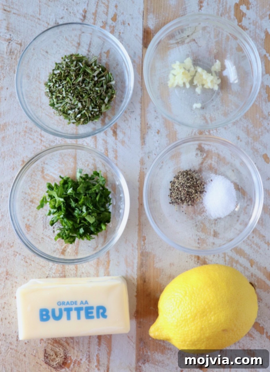Butter Infusions 3 ingredients for compound butter on a white wood board
