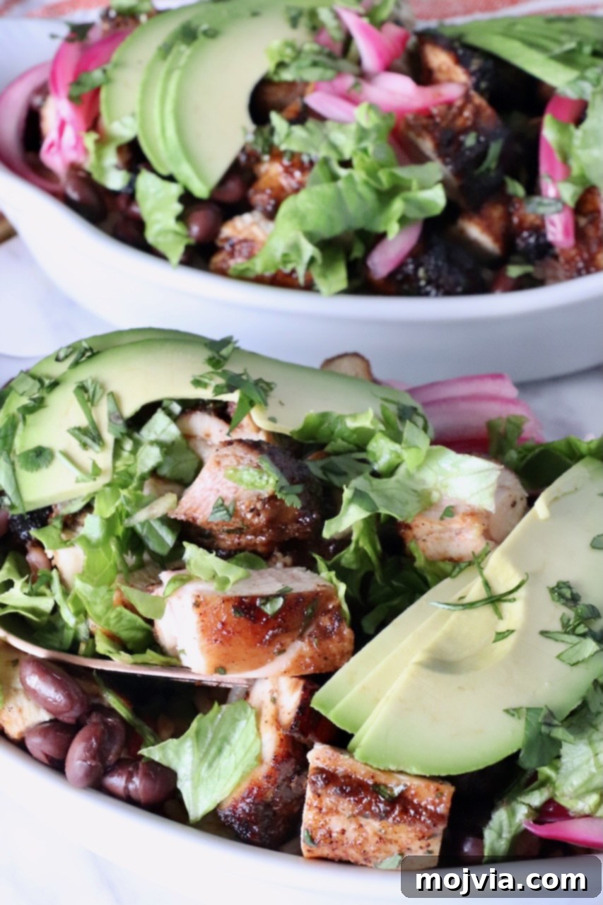 Chipotle Honey Glazed Chicken 10 diced, grilled chicken served in bowls with black beans, romaine lettuce, avocado, and pickled red onions