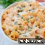 Spicy Buffalo Chicken Pasta Bake 5 Cheesy baked pasta in casserole dish