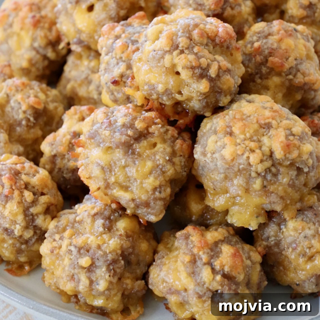 sausage balls stacked up on plate
