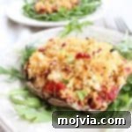 Mediterranean Crab Stuffed Mushrooms, ready to be served