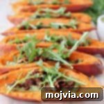 Sweet potato skins on wood serving tray