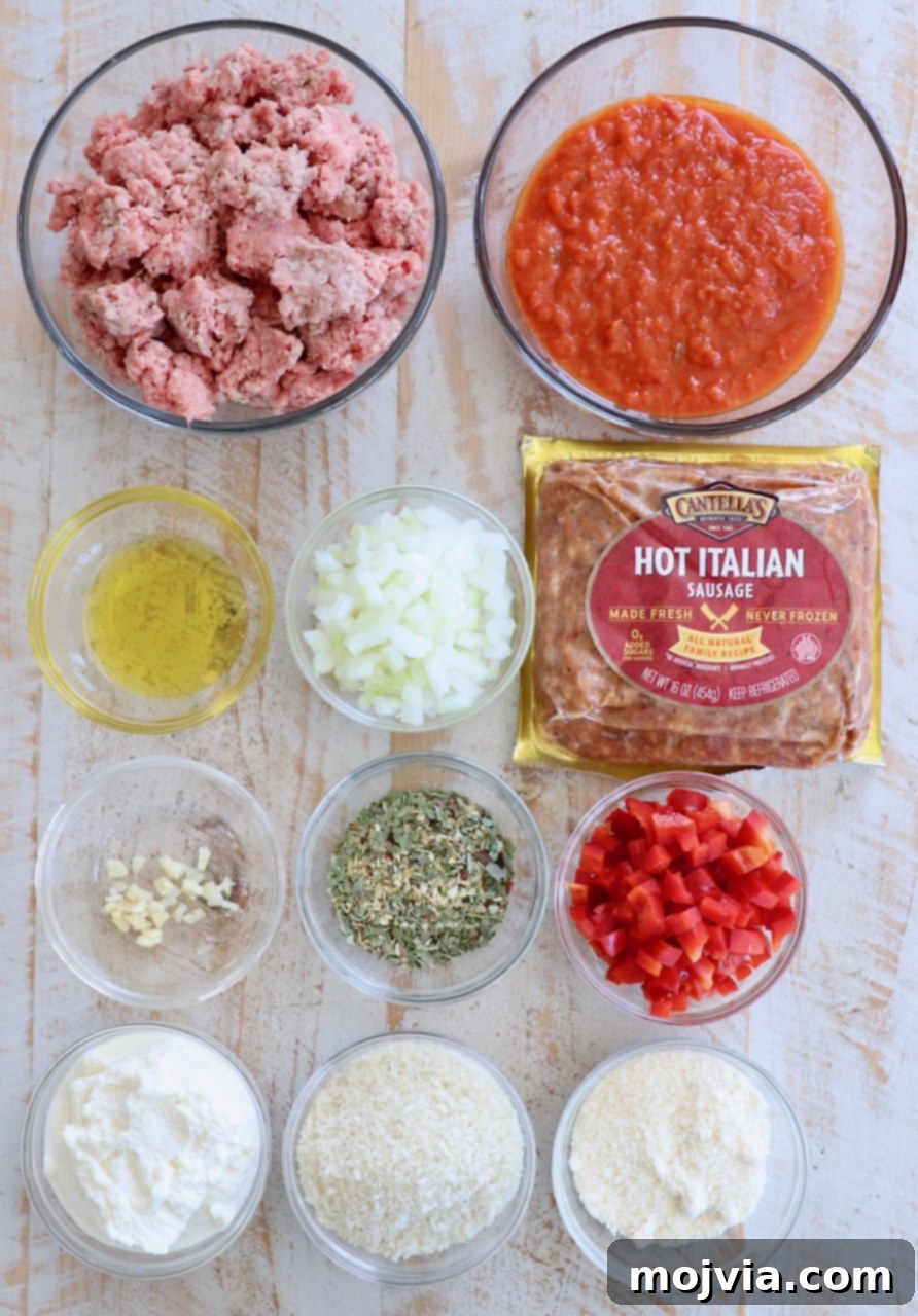 Rustic Italian Meatloaf 3 ingredients for Italian meatloaf on wood board