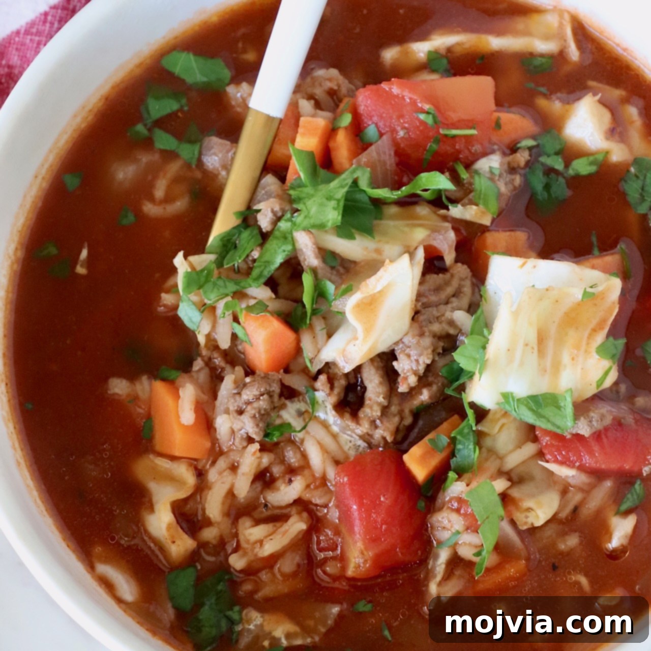 cabbage roll soup in a bowl