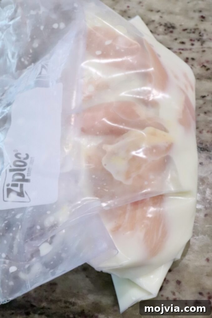 Crispy Air-Fried Chicken Sandwich 6 pieces of chicken in a plastic bag with a buttermilk brine