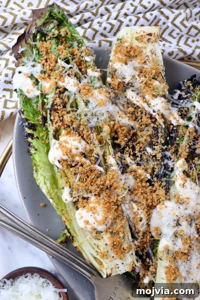 Miso Caesar Dressing Recipe: Creamy Umami Salad Dressing 8 grilled caesar salad on large serving plate