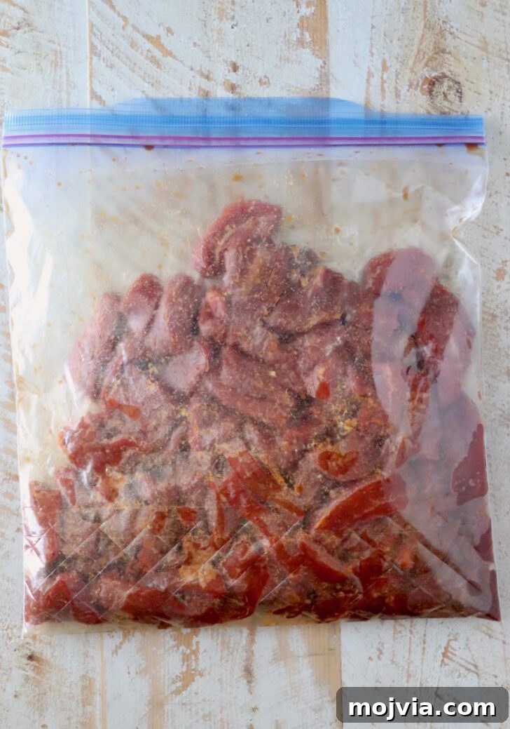 Korean Beef Bulgogi Lettuce Wraps Recipe 6 marinating strips of beef in a large Ziplock bag